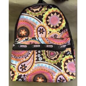 LE SPORTSAC x TOKIDOKI Backpack FLOWER SPRONG Geometric Floral Brown Pink RARE